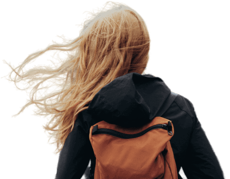 a woman with a backpack