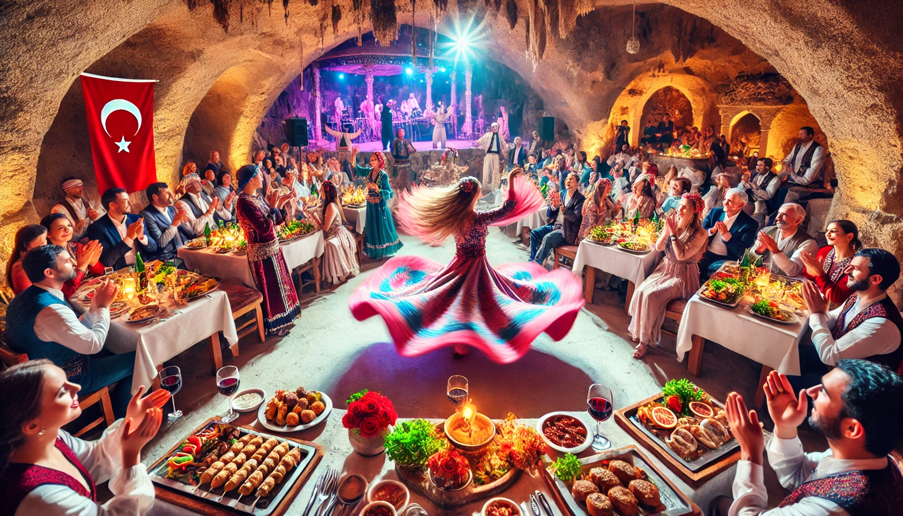 a woman dancing in a room with a group of people